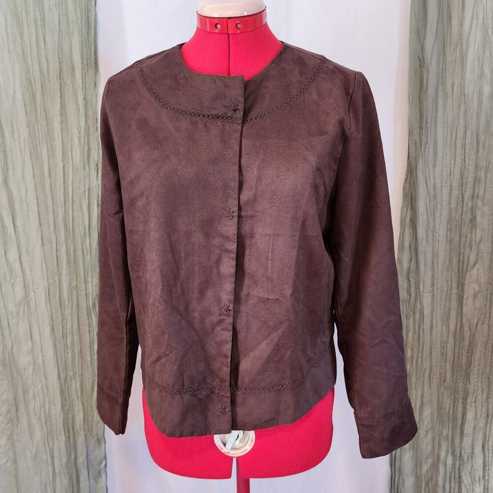 HANNAH Brown Long Sleeve Snap Buttons Soft Blouse PM